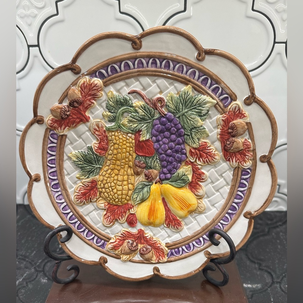 Fitz and Floyd Harvest Plate with Purple and Yellow Accents